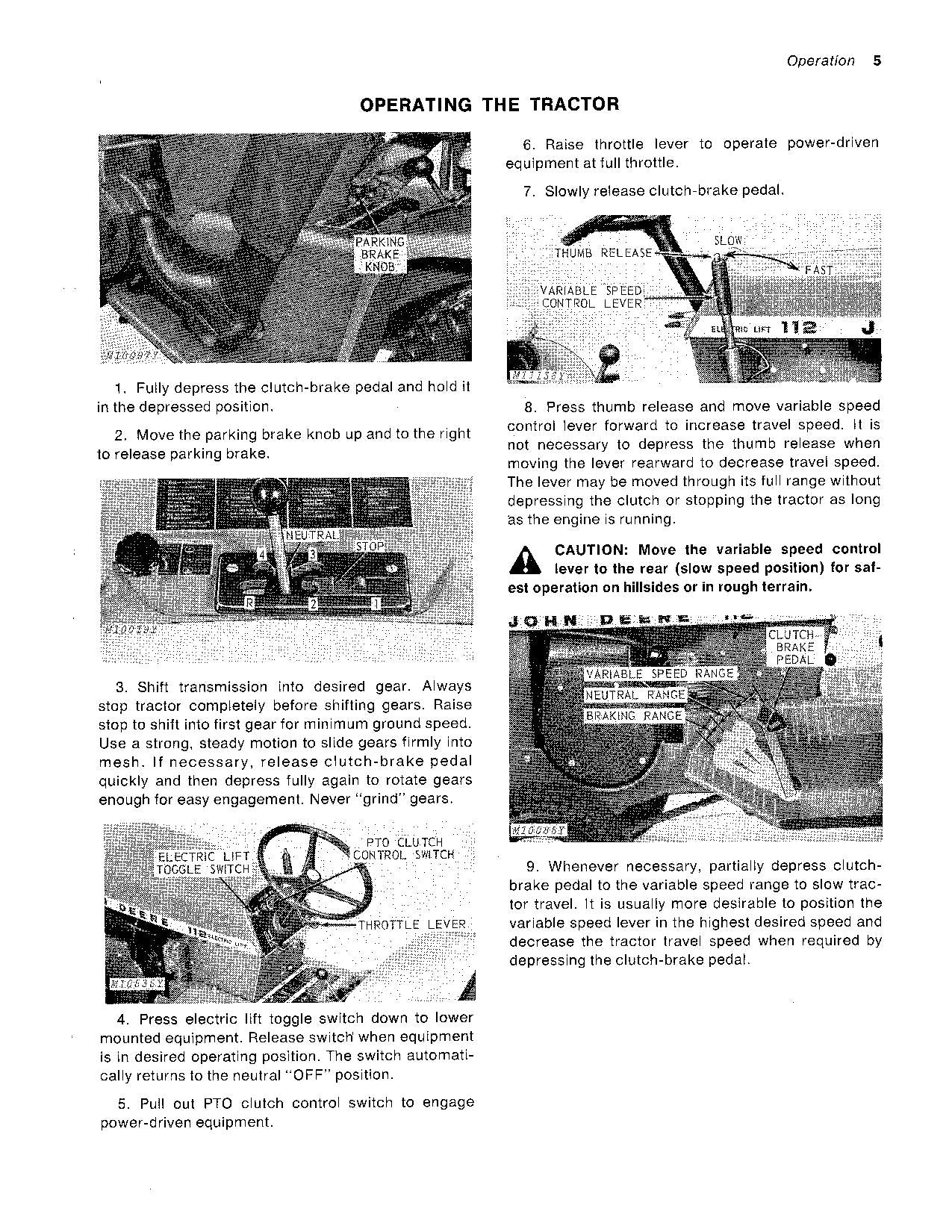 MANUEL D'UTILISATION DU TRACTEUR JOHN DEERE 112 série 250001-260000