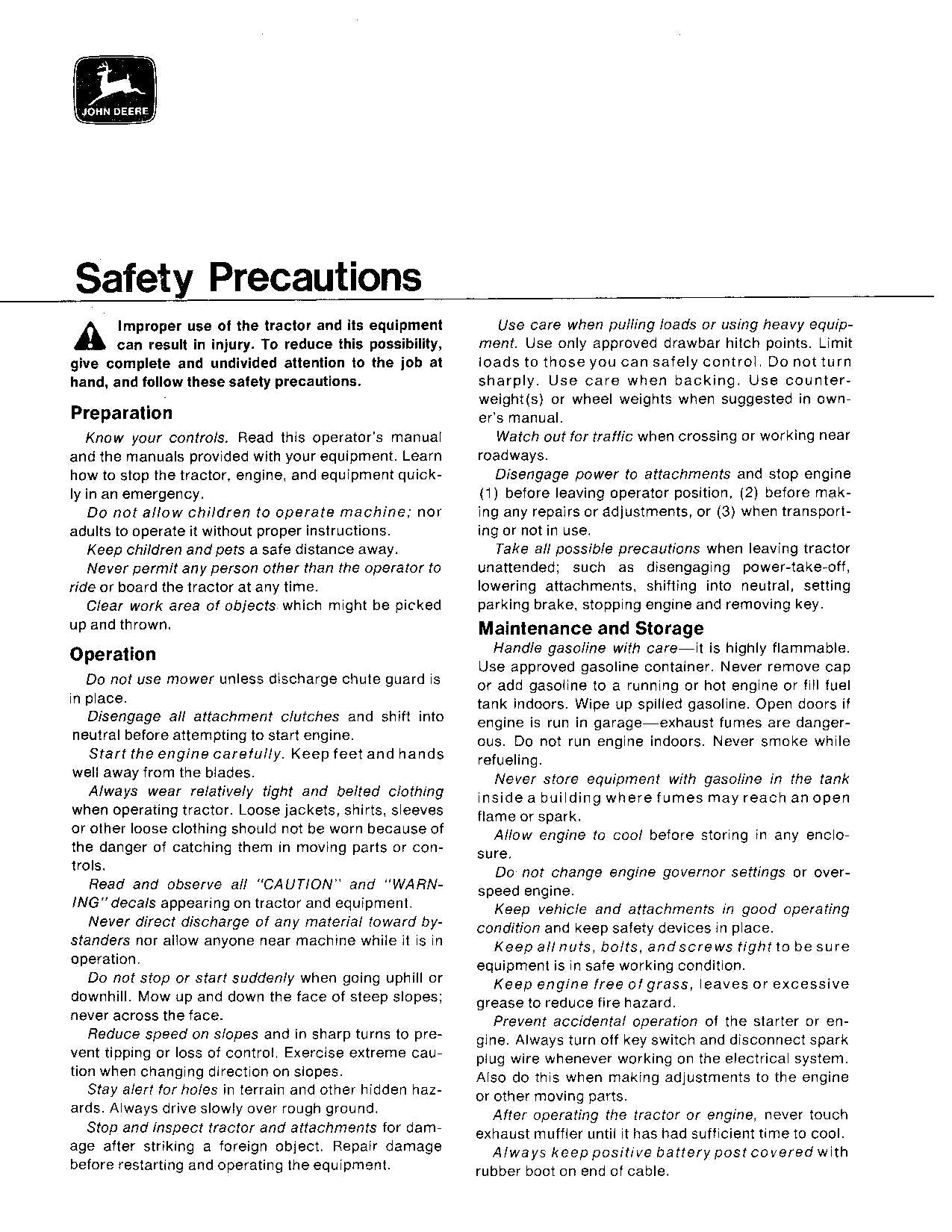 JOHN DEERE 112 TRACTOR OPERATORS MANUAL SER 300001 - 315000