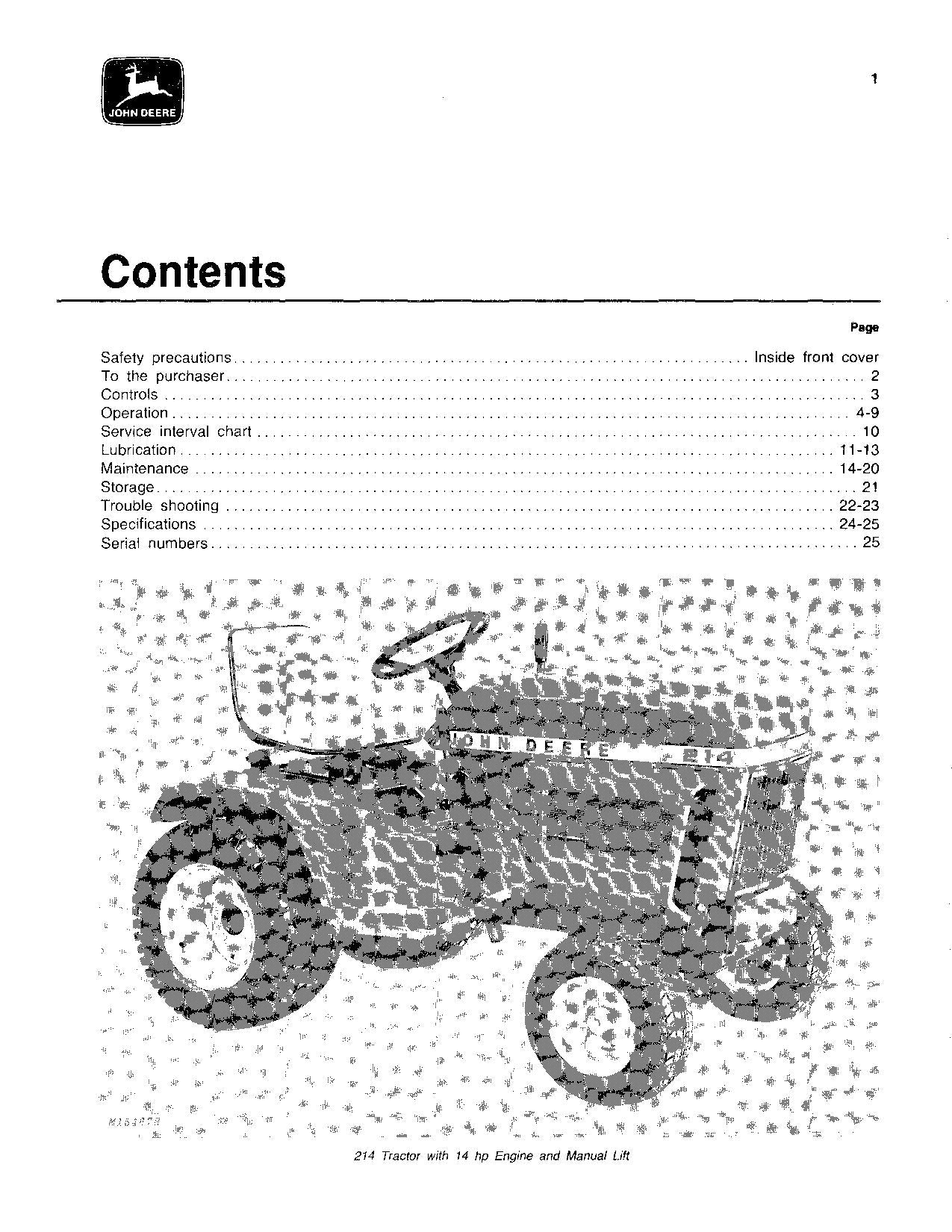 JOHN DEERE 200 210 212 214 TRACTOR OPERATORS MANUAL