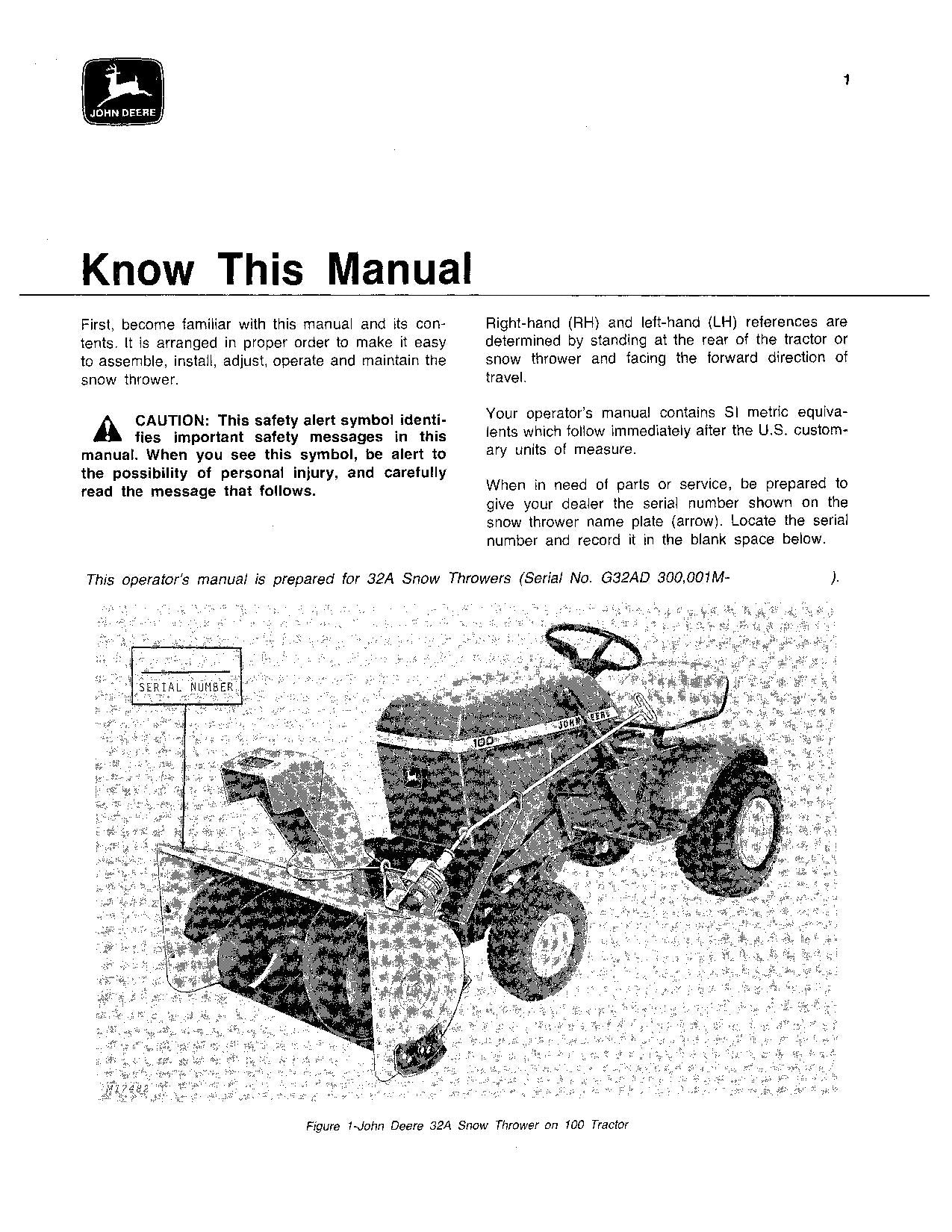 JOHN DEERE 32A 70 100 TRACTOR OPERATORS MANUAL