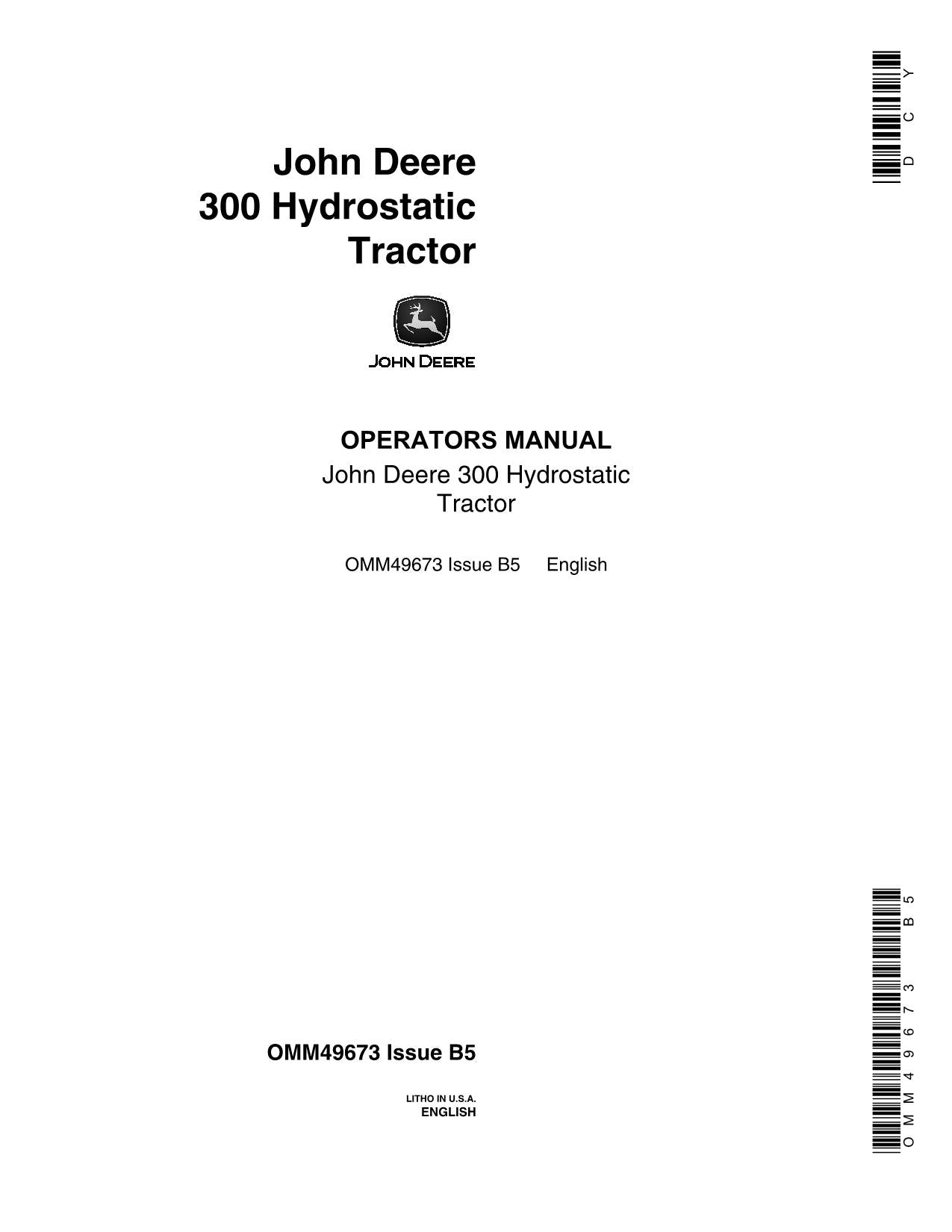 MANUEL D'UTILISATION DU TRACTEUR JOHN DEERE 300 -055000