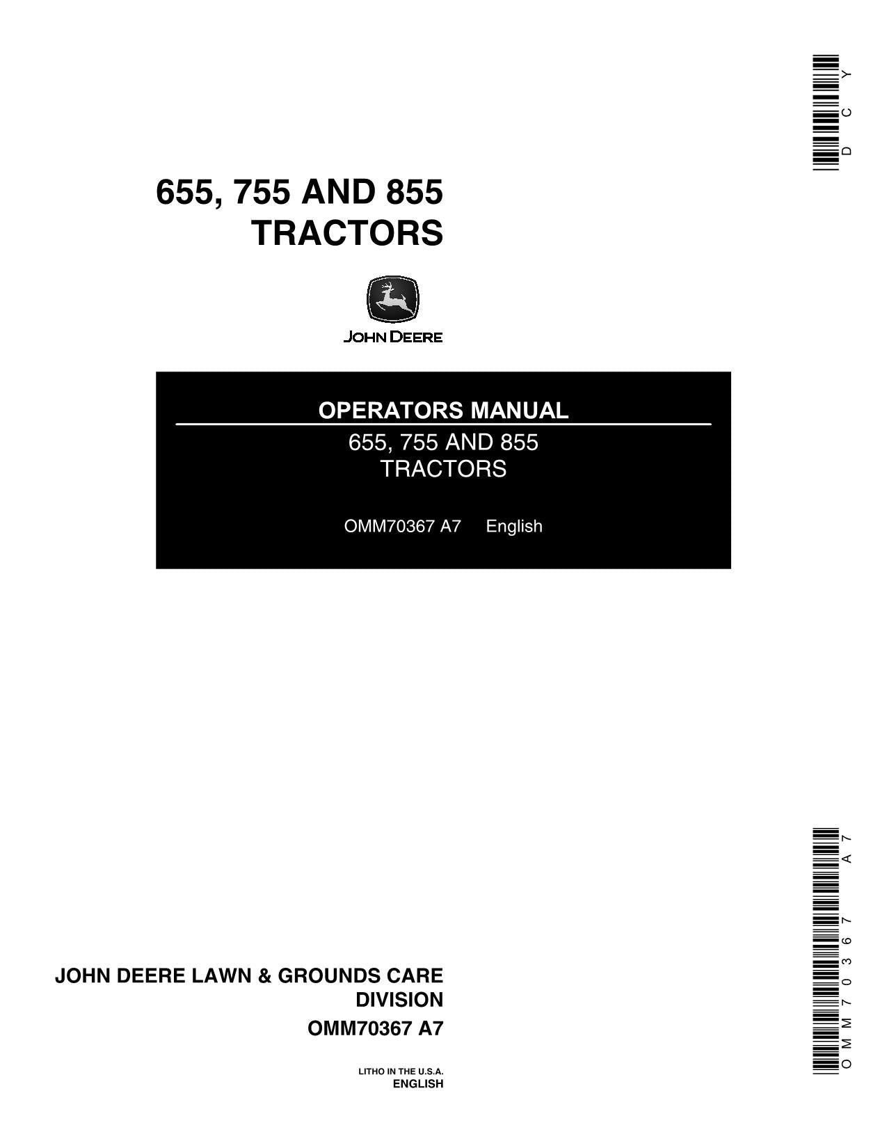 MANUEL D'UTILISATION DU TRACTEUR JOHN DEERE 655 755 855 -475000