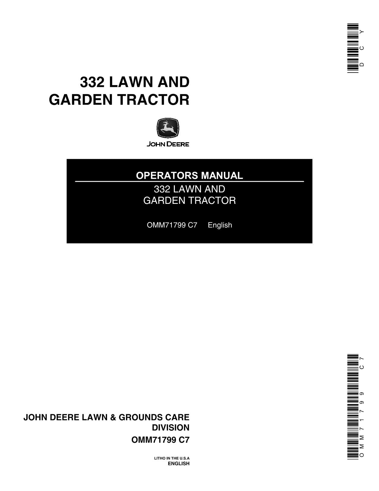 JOHN DEERE 332 TRACTOR OPERATORS MANUAL 420001-475000