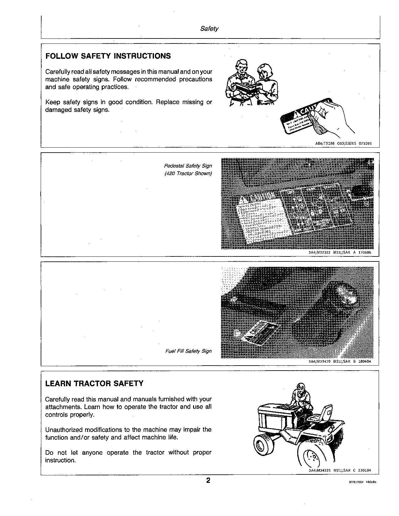 JOHN DEERE 316 318 420 TRAKTOR BEDIENUNGSANLEITUNG 420001-475000