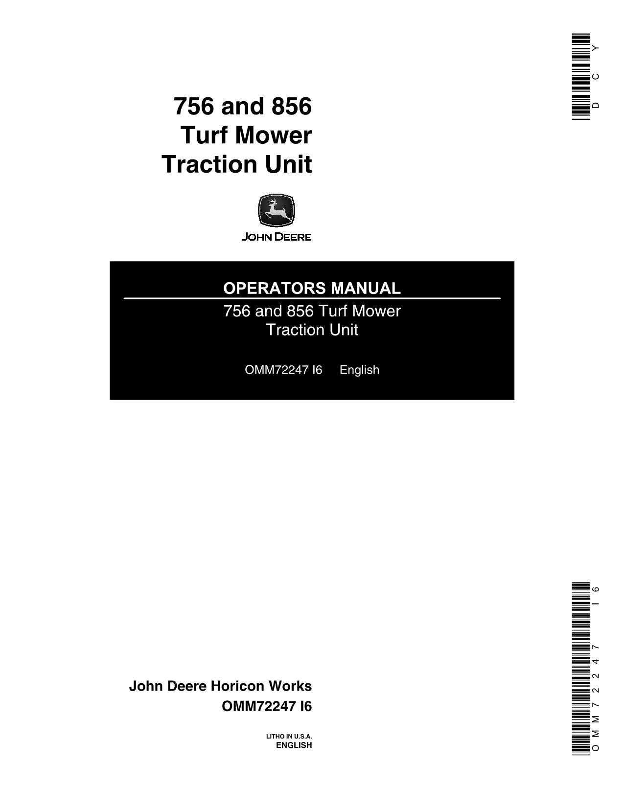 MANUEL D'UTILISATION DU TRACTEUR JOHN DEERE 756 856 -475000