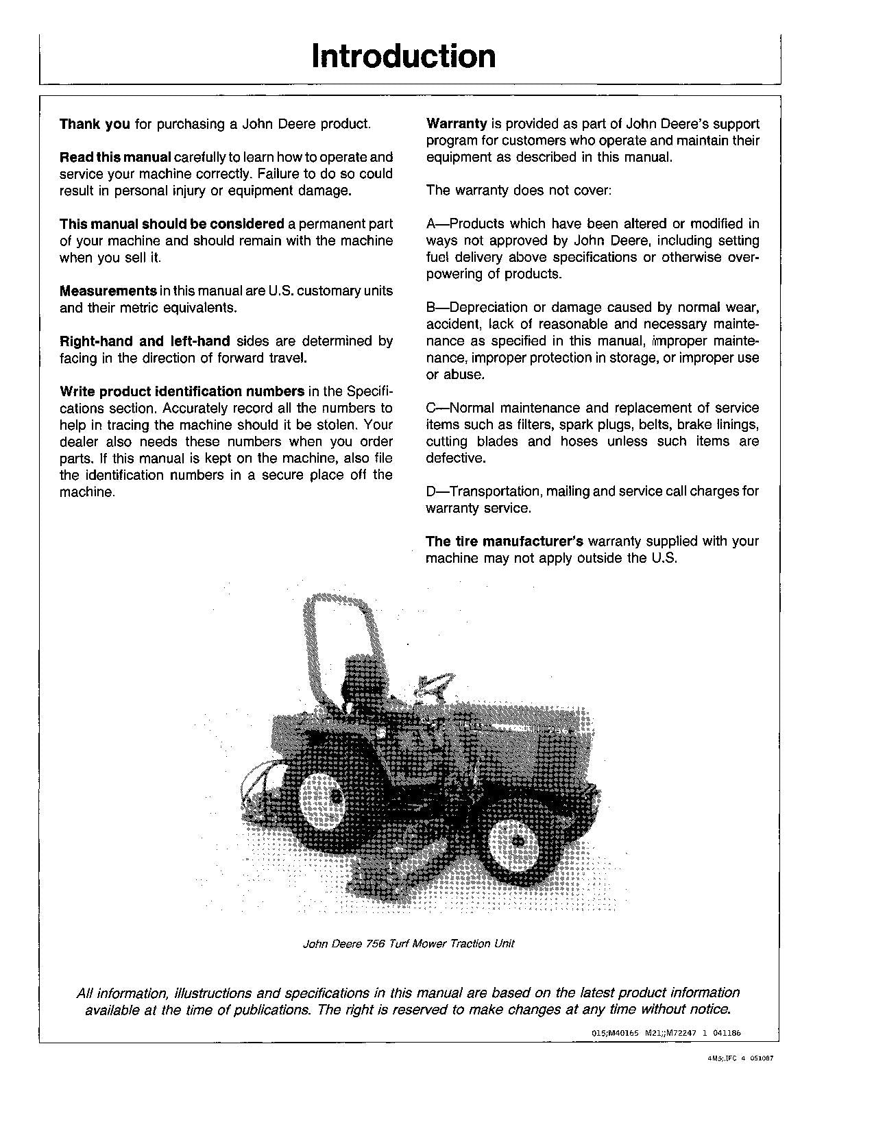 JOHN DEERE 756 856 TRACTOR OPERATORS MANUAL   475001-