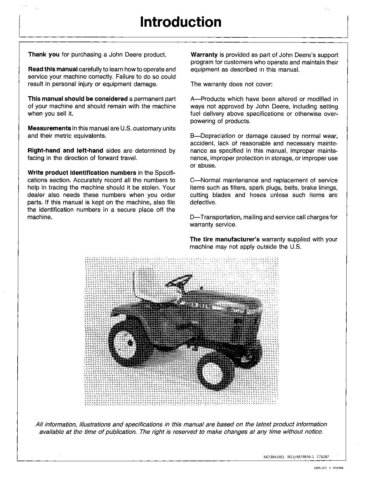 JOHN DEERE 322 TRACTOR OPERATORS MANUAL 475001-