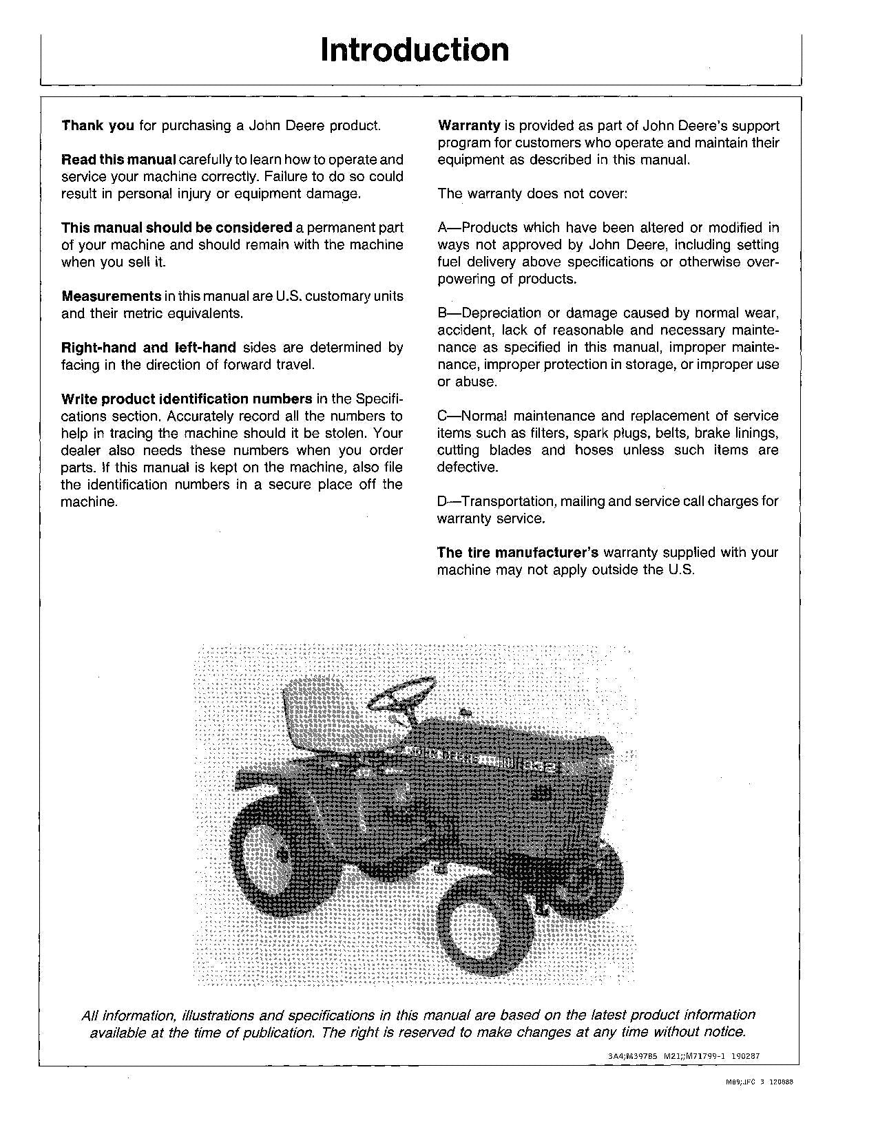 JOHN DEERE 332 TRACTOR OPERATORS MANUAL SER 475001-