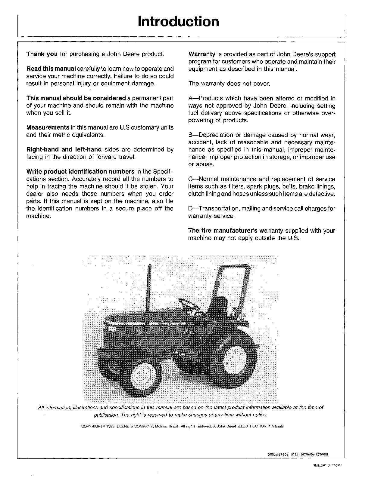 MANUEL D'UTILISATION DU TRACTEUR JOHN DEERE 670 770 000000-100000