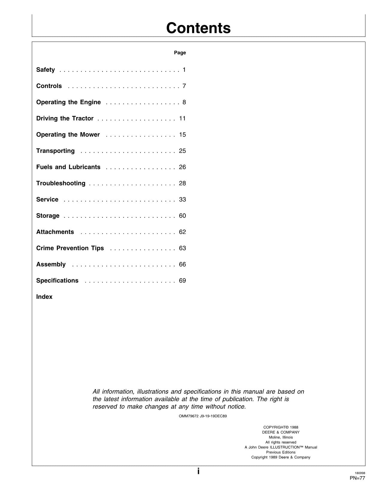 JOHN DEERE STX30 STX38 TRACTOR OPERATORS MANUAL