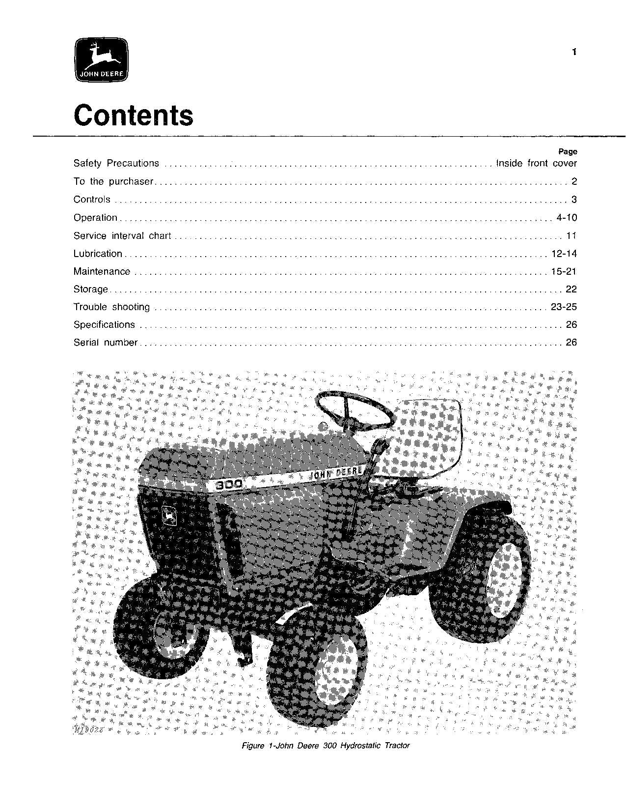 JOHN DEERE 300 TRACTOR OPERATORS MANUAL SER 055001-070000