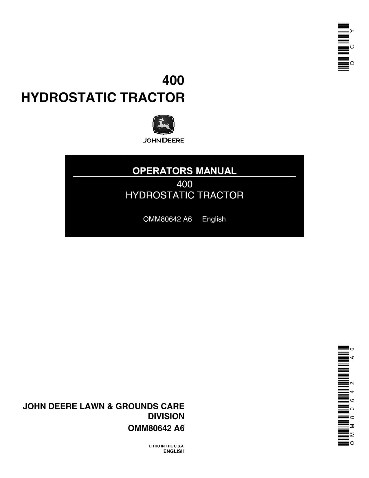 JOHN DEERE 400 TRACTOR OPERATORS MANUAL SER 055001-