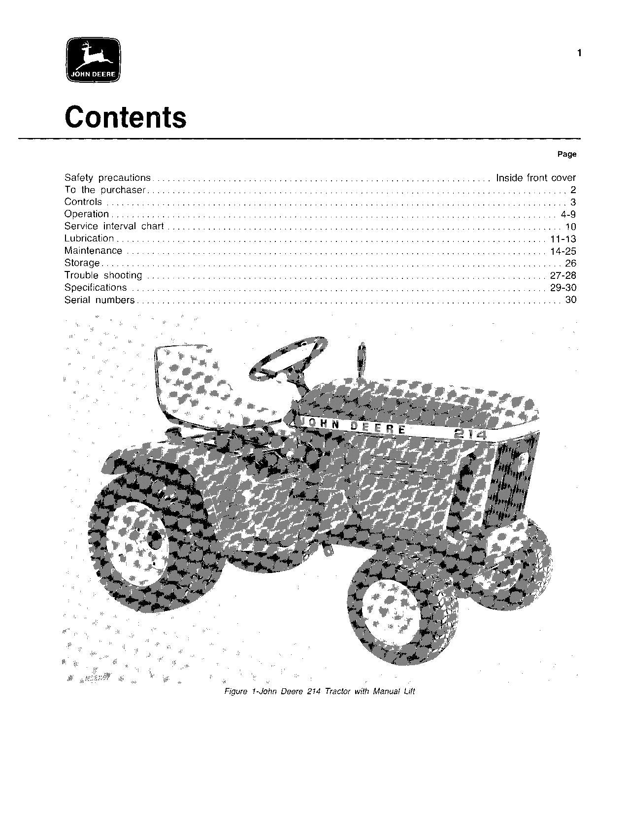 JOHN DEERE 210 212 214 TRACTOR OPERATORS MANUAL 070001-095000