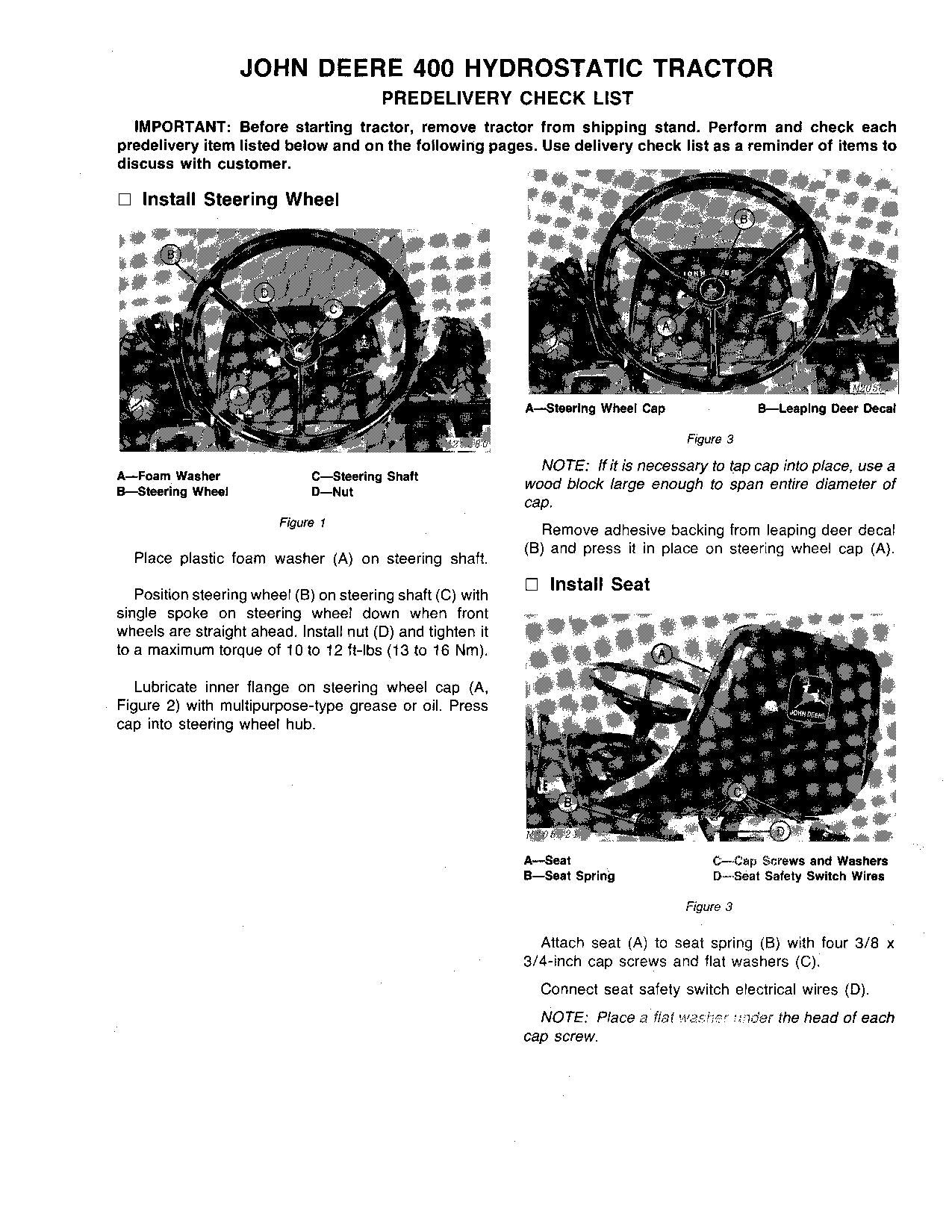 JOHN DEERE 400 TRACTOR OPERATORS MANUAL SER  70001 - 95000