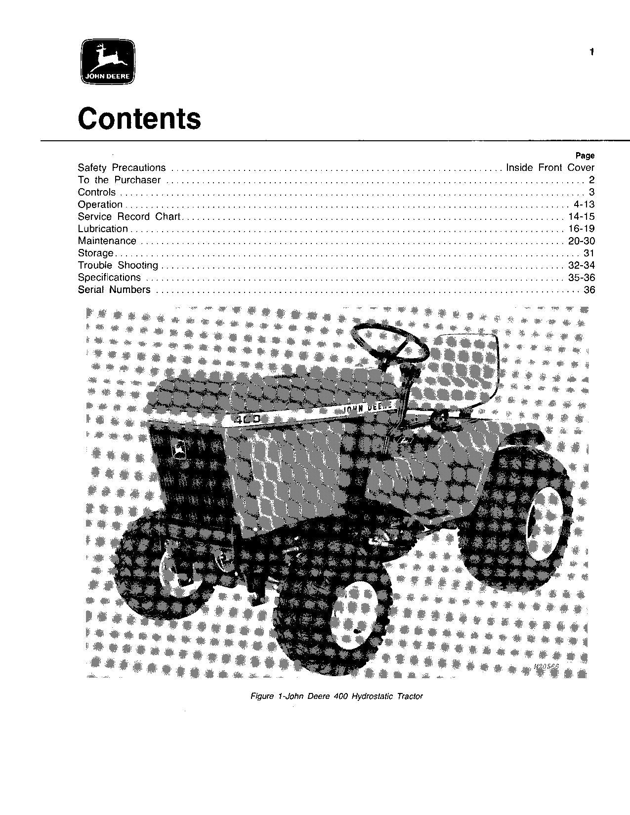 MANUEL D'UTILISATION DU TRACTEUR JOHN DEERE 400 SER 70001 - 95000