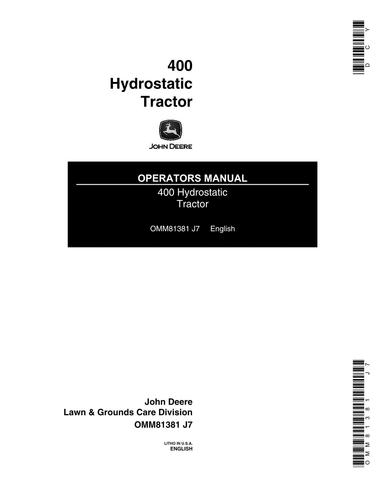 JOHN DEERE 400 TRACTOR OPERATORS MANUAL SER  70001 - 95000