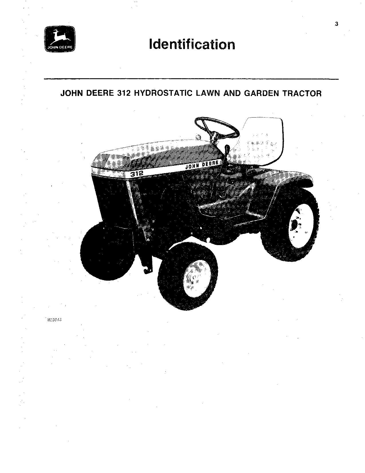 JOHN DEERE 312 TRACTOR OPERATORS MANUAL