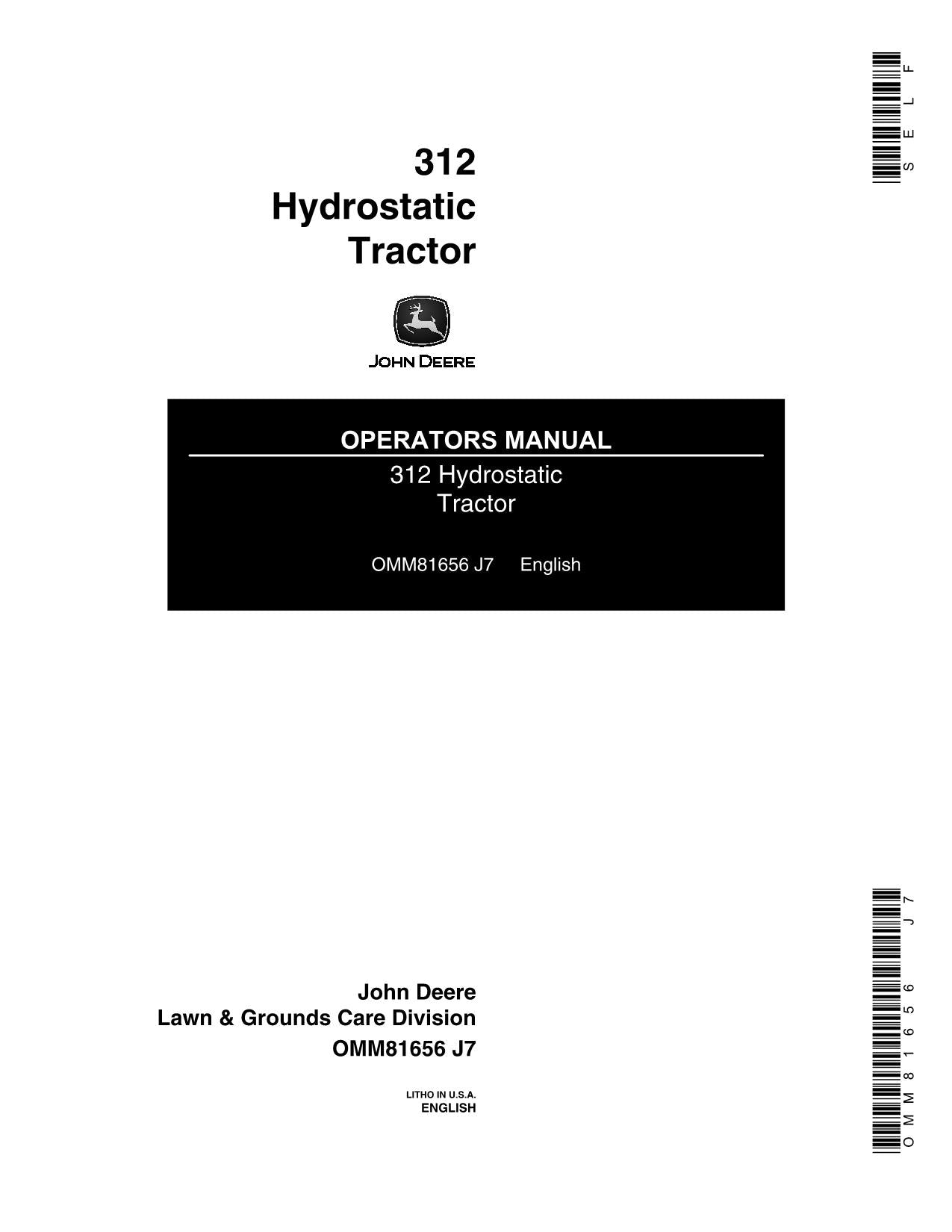 JOHN DEERE 312 TRACTOR OPERATORS MANUAL