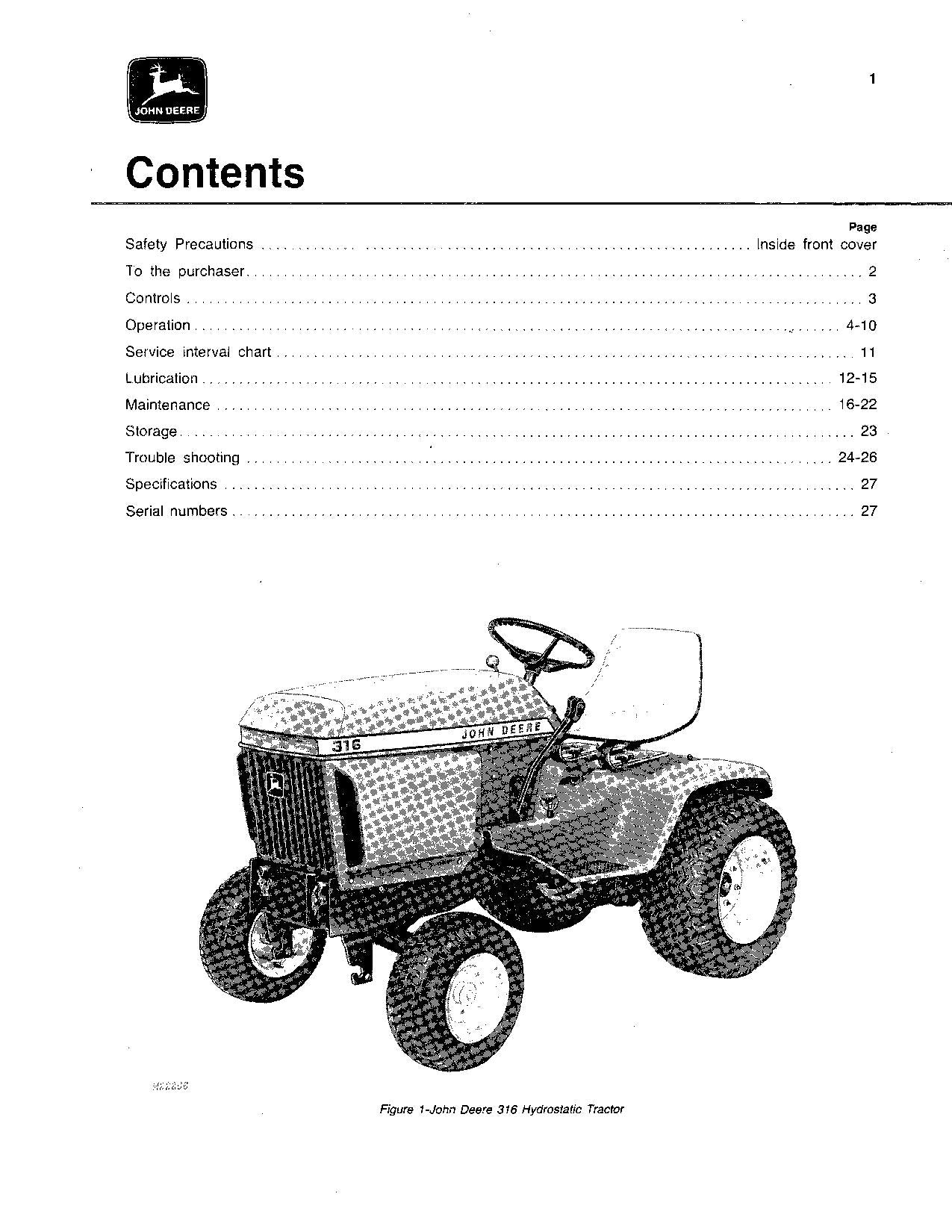 JOHN DEERE 316 TRAKTOR-BETRIEBSHANDBUCH