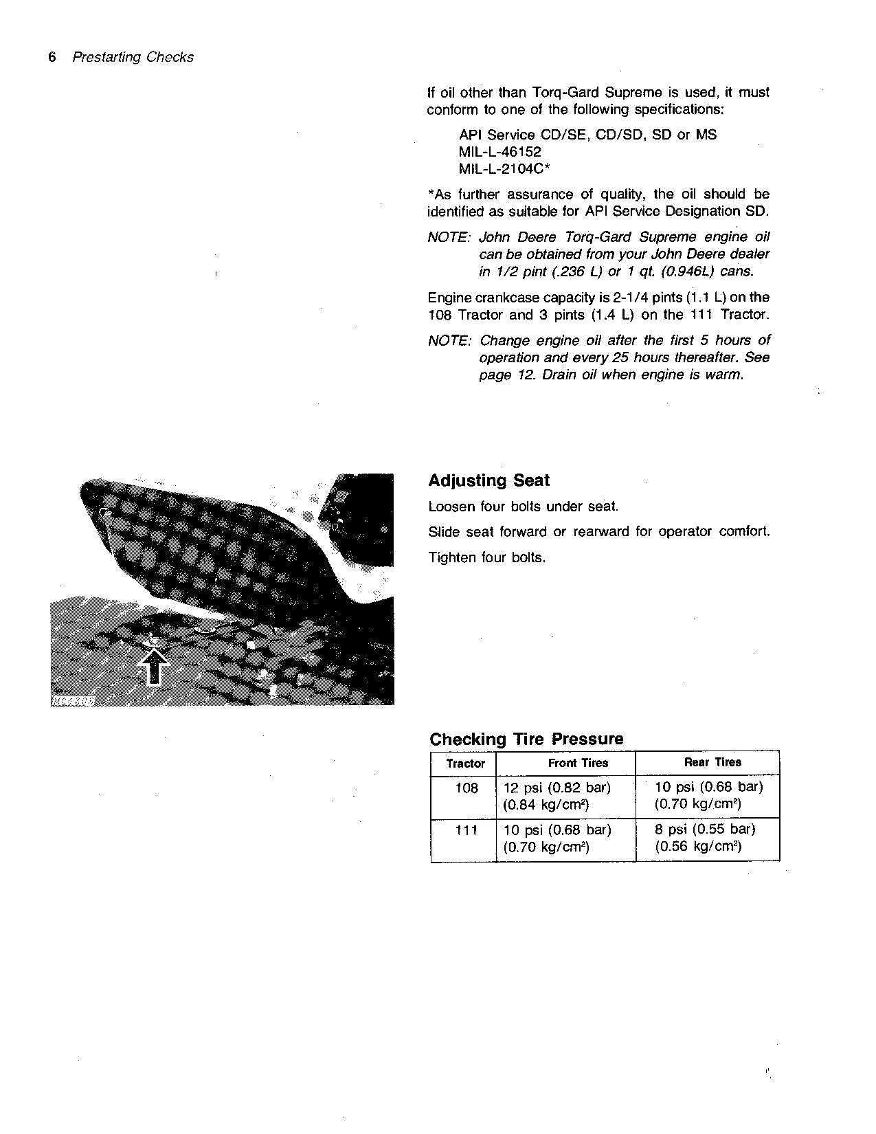 JOHN DEERE 108 111 TRACTOR OPERATORS MANUAL ser.  095001-120000