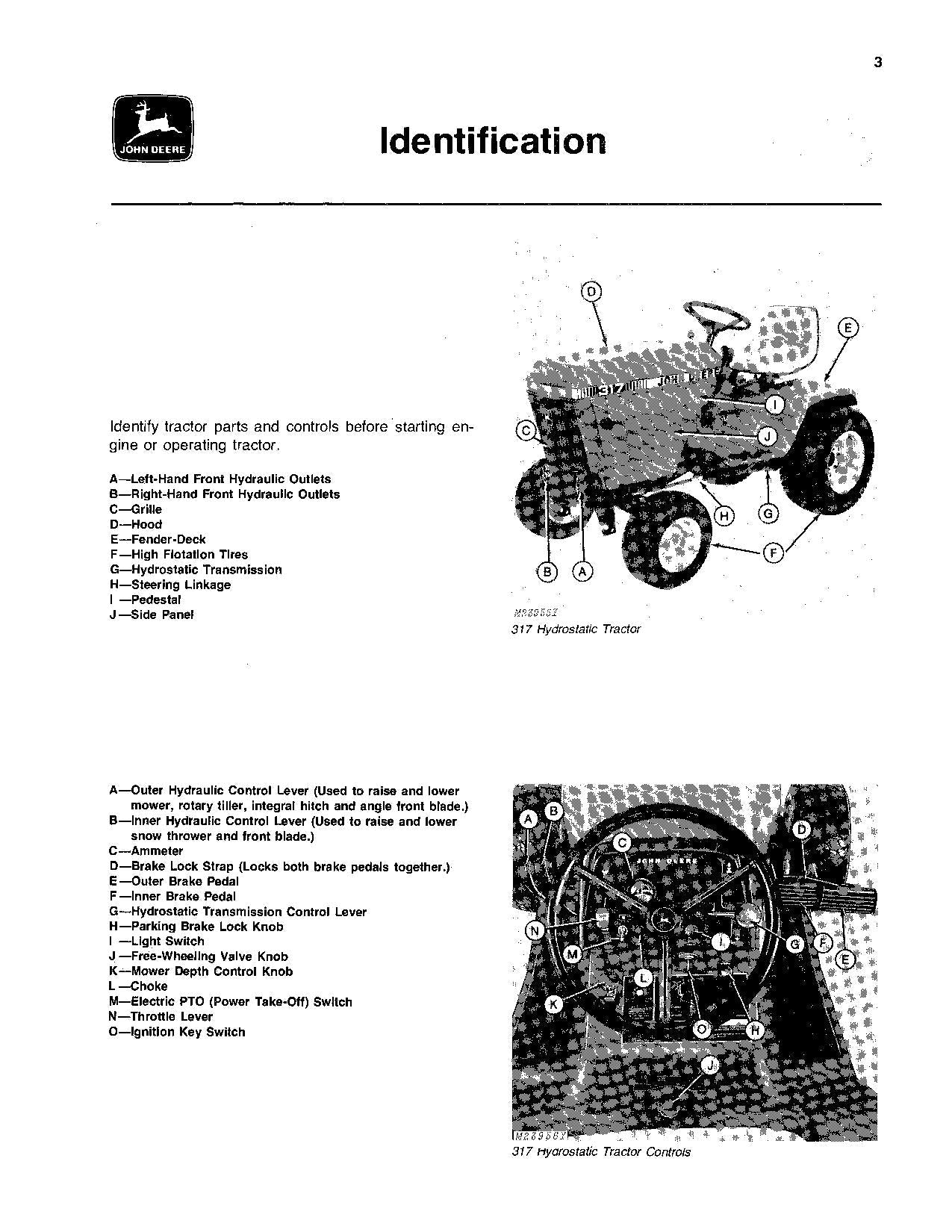 JOHN DEERE 317 TRACTOR OPERATORS MANUAL 095001-156000