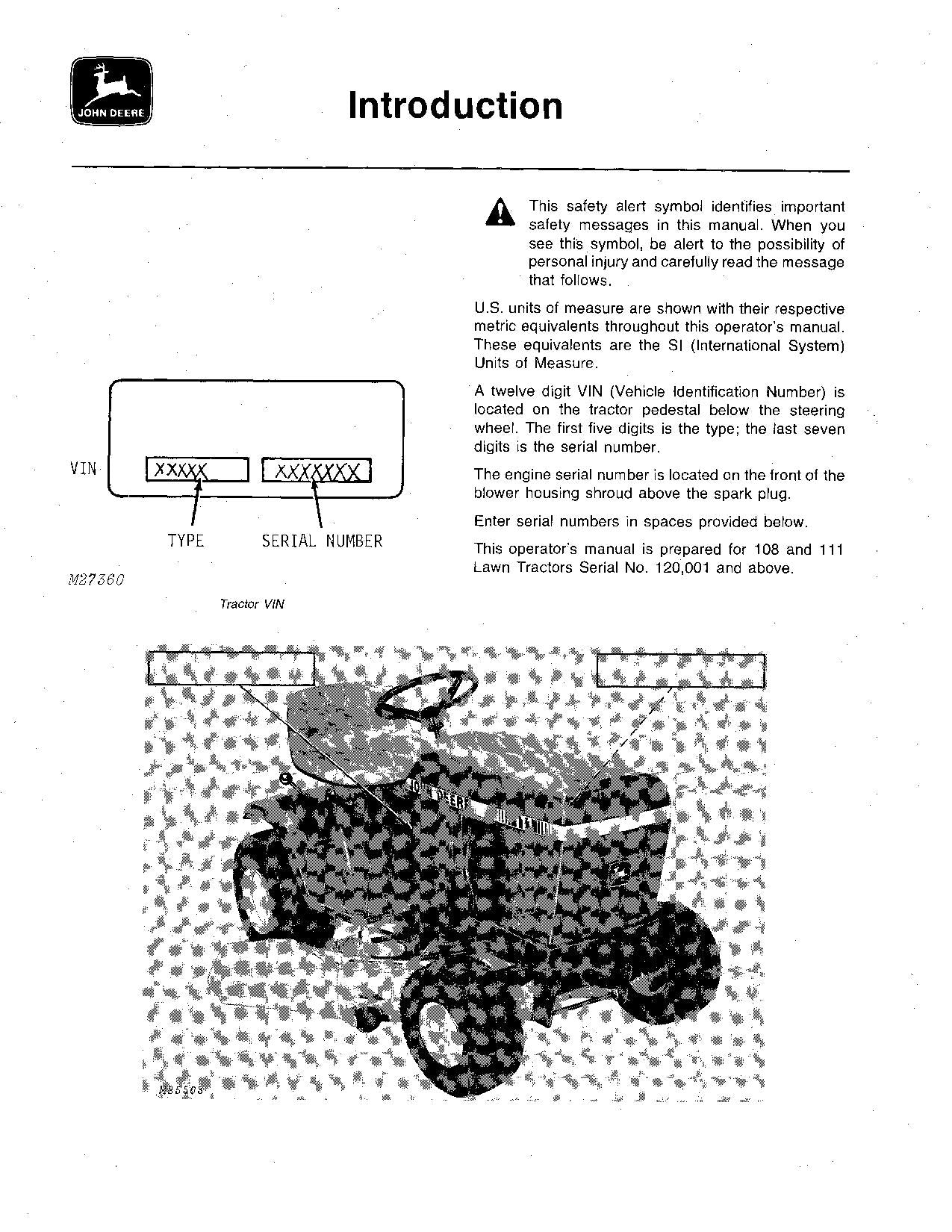 JOHN DEERE 108 111 TRACTOR OPERATORS MANUAL ser. 120001-190000