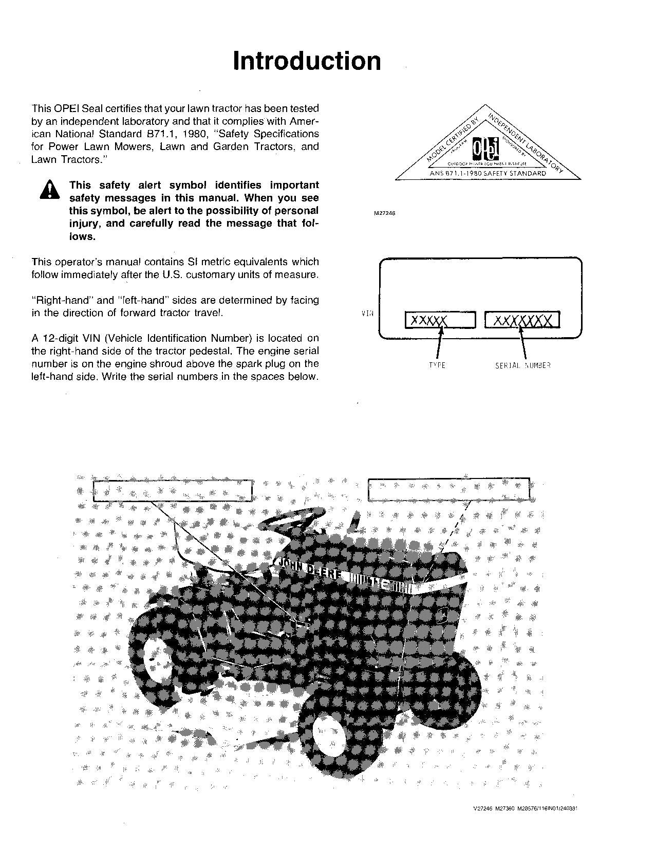 JOHN DEERE 116 TRACTOR OPERATORS MANUAL ser.190001-222000