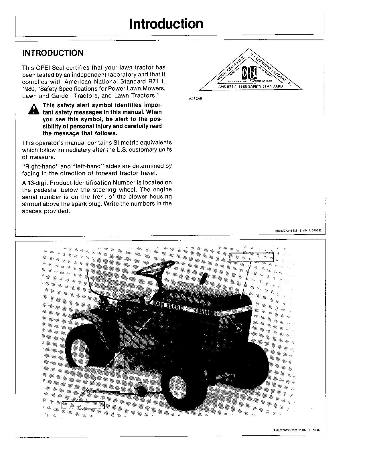 MANUEL D'UTILISATION DU TRACTEUR JOHN DEERE 111H