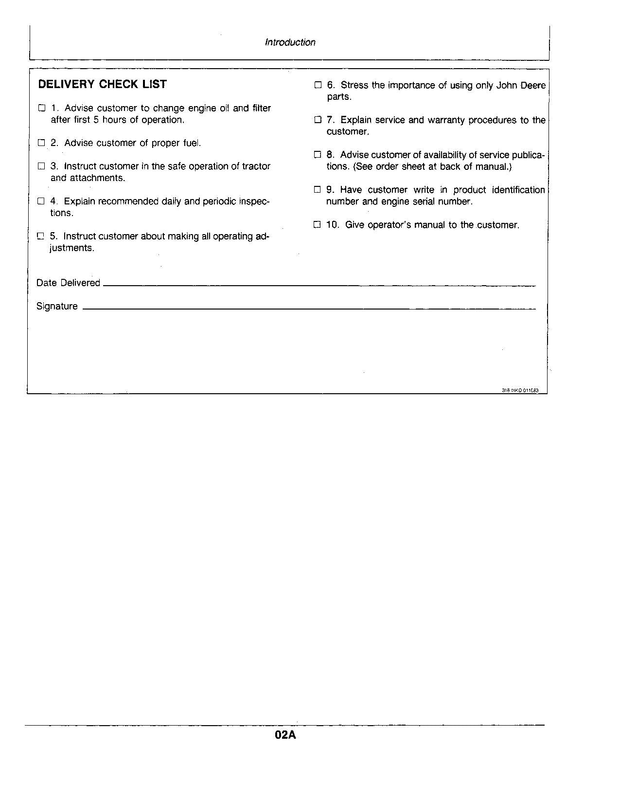 JOHN DEERE 318 TRACTOR OPERATORS MANUAL