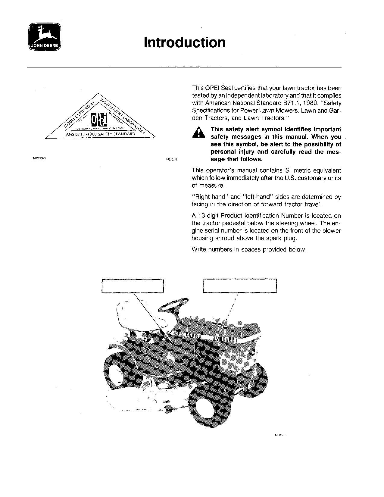 MANUEL D'UTILISATION DU TRACTEUR JOHN DEERE 108 111 SER 190001-285000