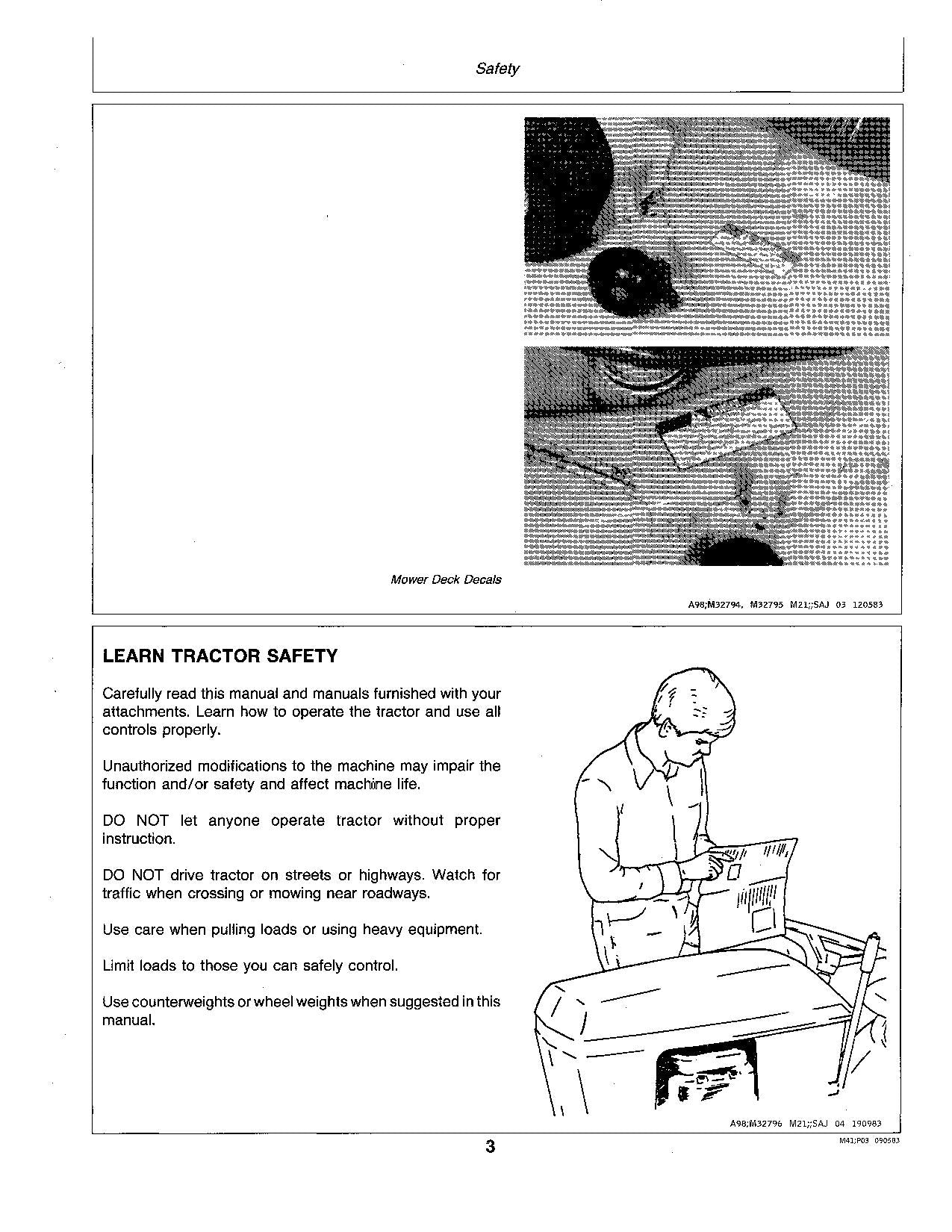 JOHN DEERE 38 INCH 46 INCH 108 111 111H 116 116H TRACTOR OPERATORS MANUAL