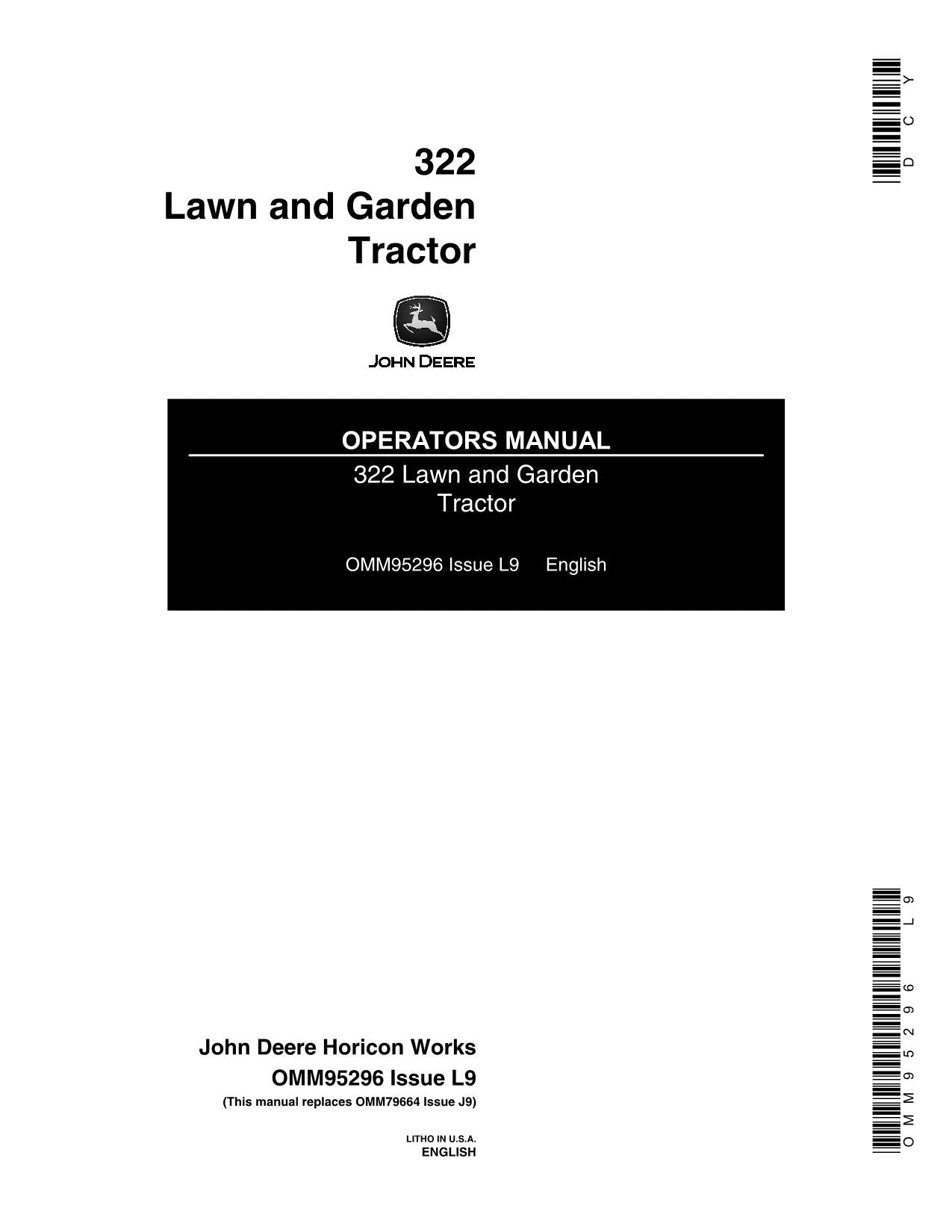 JOHN DEERE 322 TRACTOR OPERATORS MANUAL 010001-475000