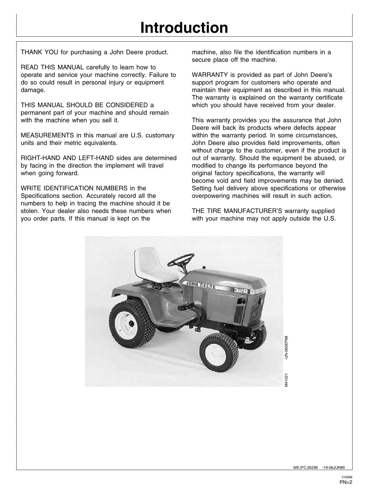 JOHN DEERE 322 TRACTOR OPERATORS MANUAL 010001-475000