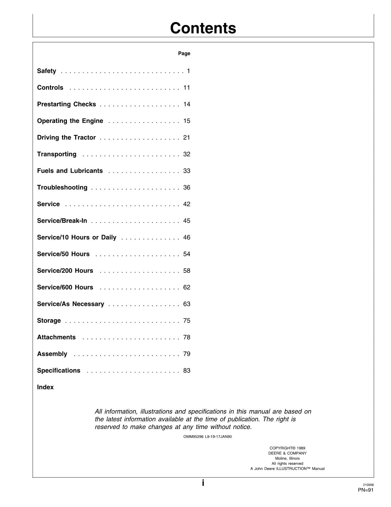 JOHN DEERE 322 TRACTOR OPERATORS MANUAL 010001-475000