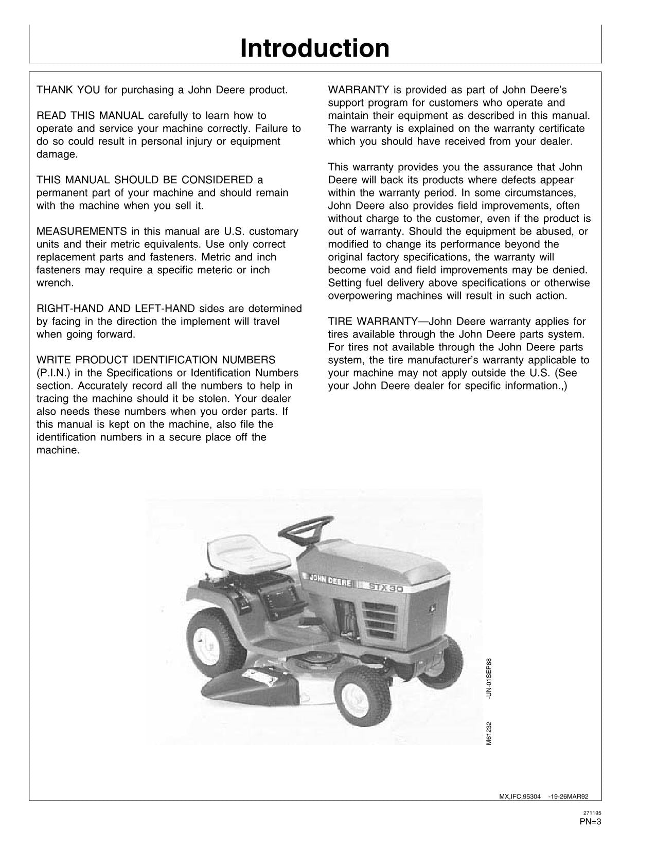 JOHN DEERE STX30 STX38 TRAKTOR-BETRIEBSHANDBUCH