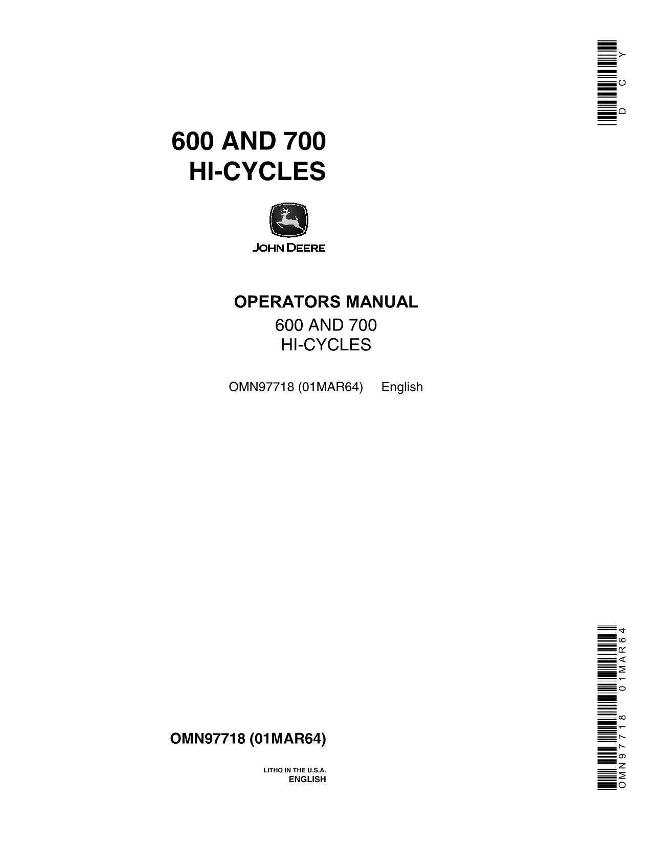 JOHN DEERE 700 TRACTOR OPERATORS MANUAL