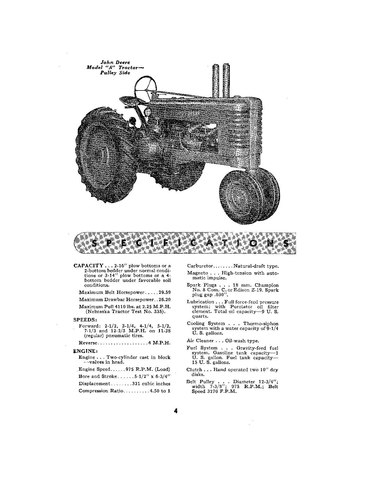 JOHN DEERE A TRACTOR OPERATORS MANUAL 477000-583999