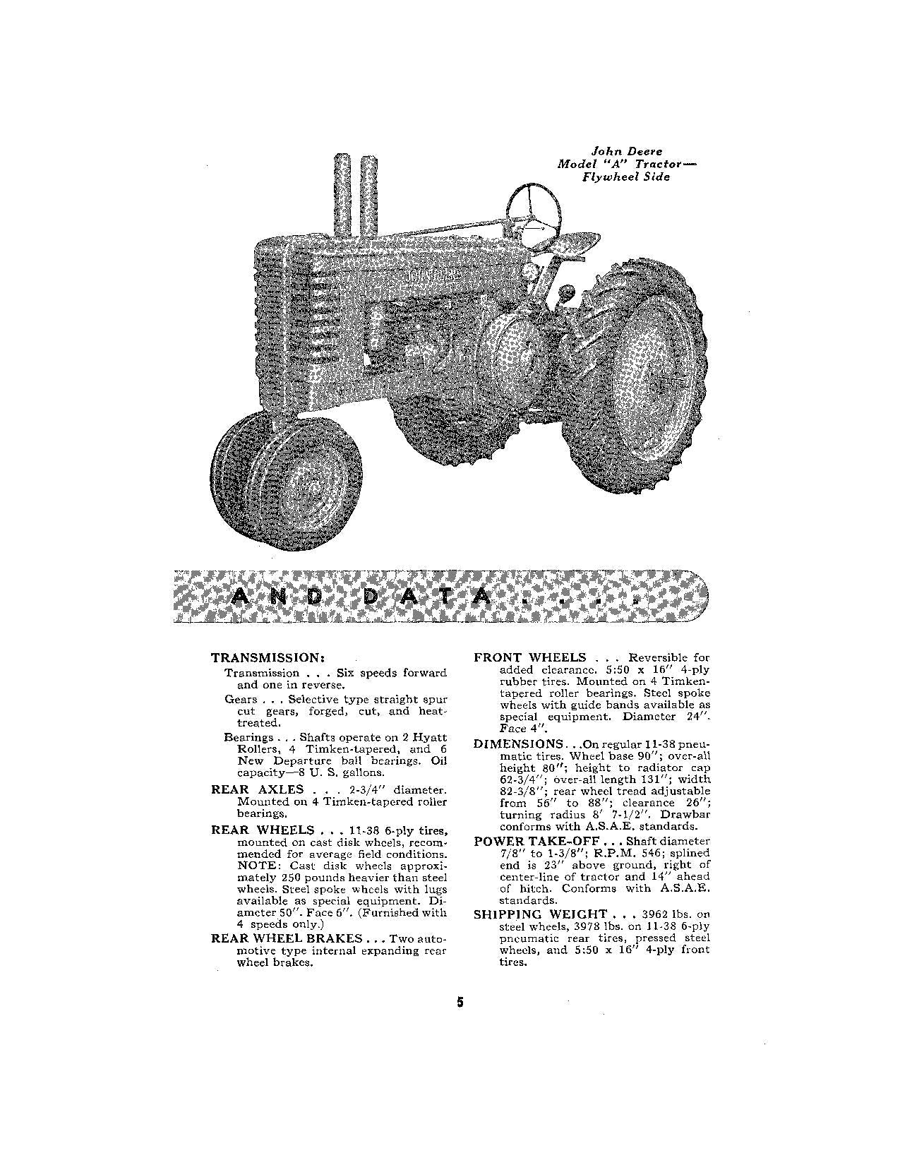 JOHN DEERE A TRACTOR OPERATORS MANUAL 477000-583999