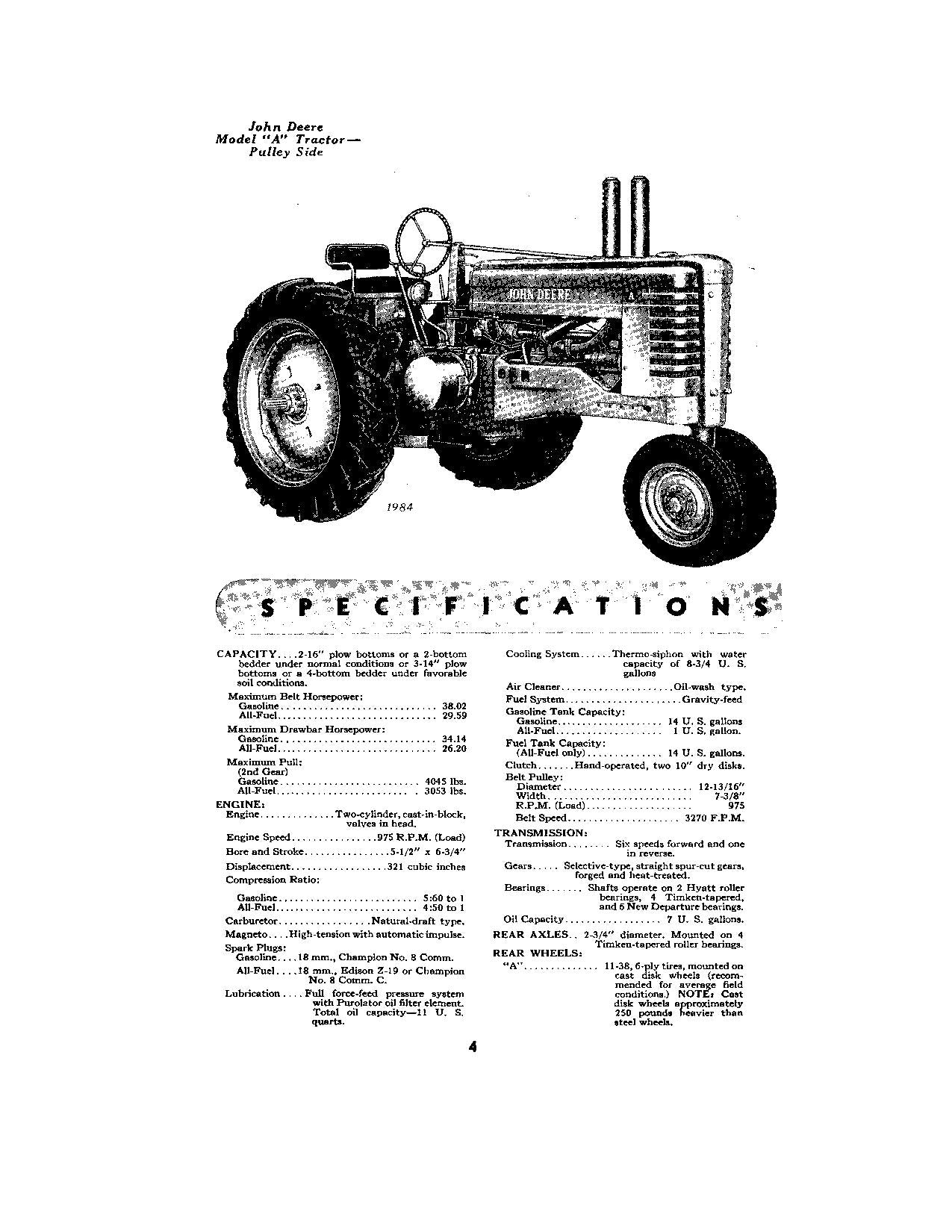 JOHN DEERE A TRACTOR OPERATORS MANUAL 584000-647999