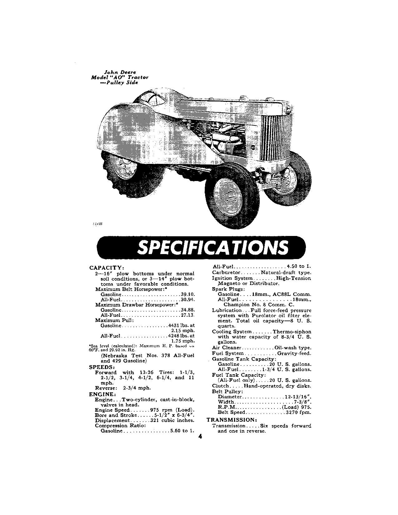 JOHN DEERE AO AR TRACTOR OPERATORS MANUAL 272000-