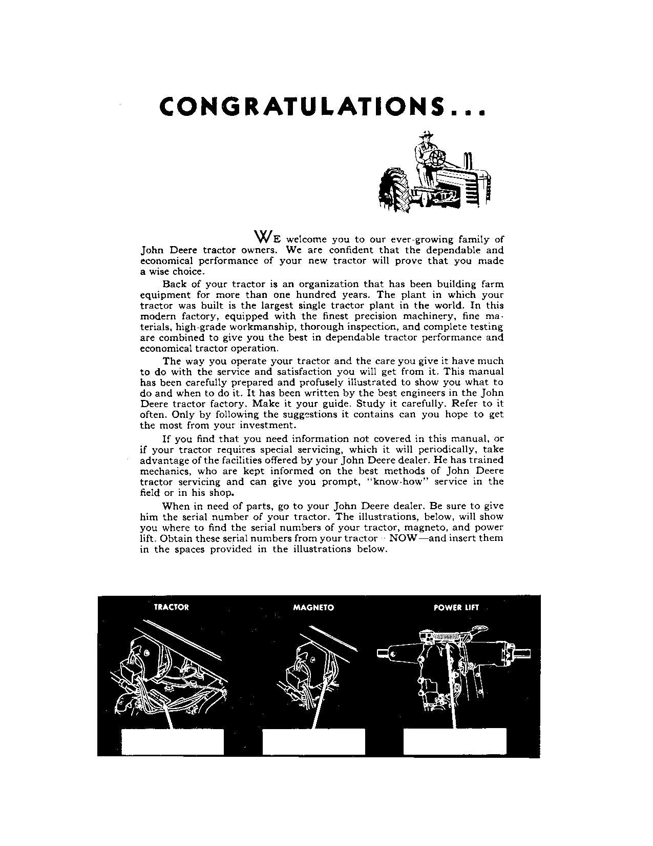 JOHN DEERE B TRACTOR OPERATORS MANUAL 60000 5 DIGIT - 201000