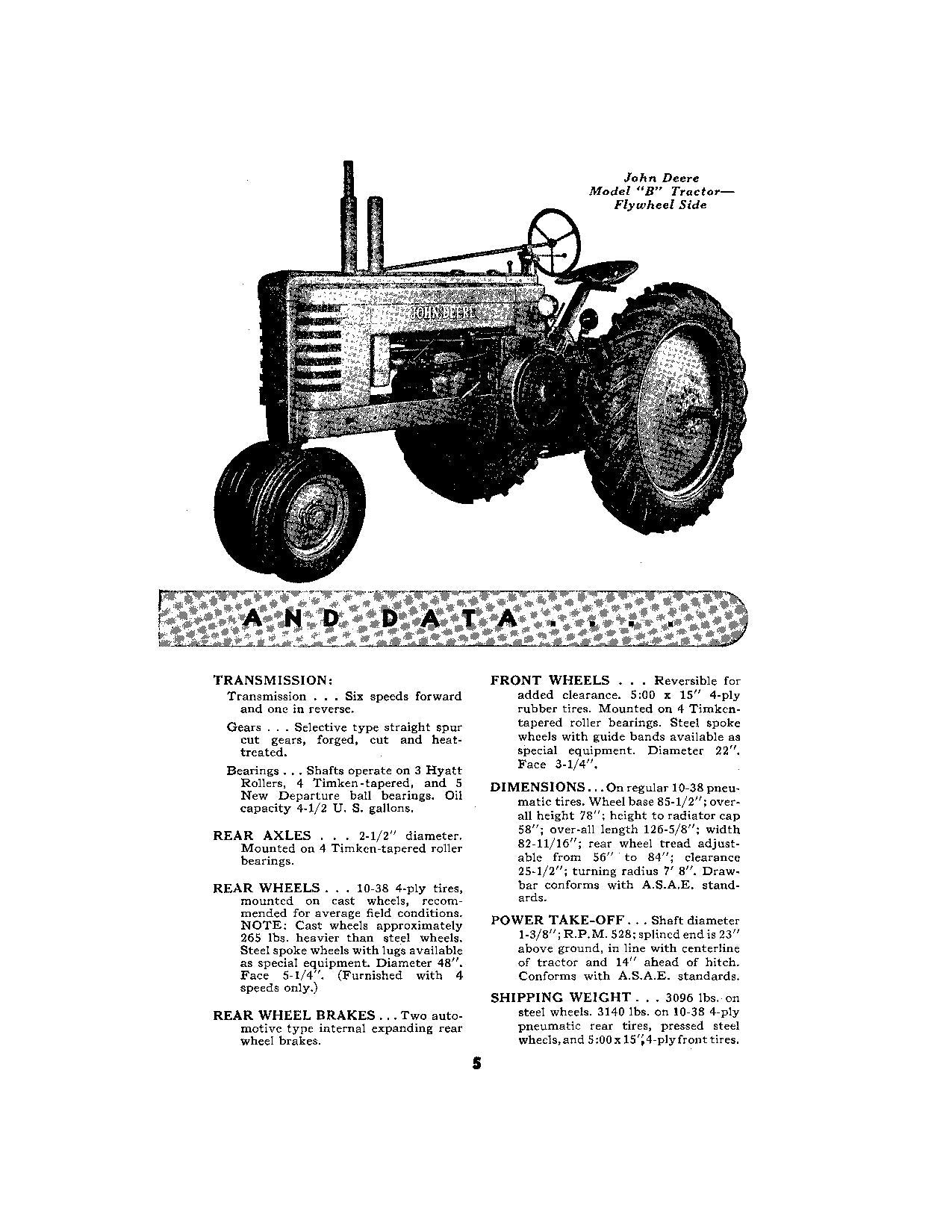 JOHN DEERE B TRACTOR OPERATORS MANUAL 60000 5 DIGIT - 201000