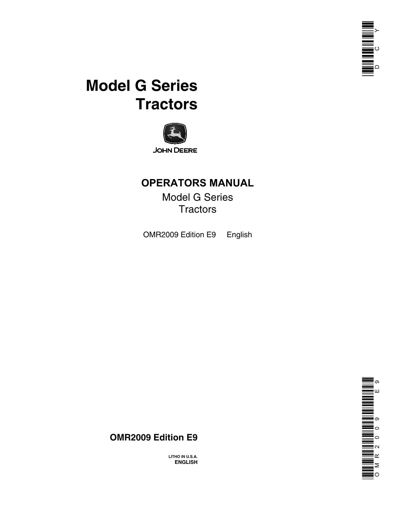 JOHN DEERE G TRACTOR OPERATORS MANUAL