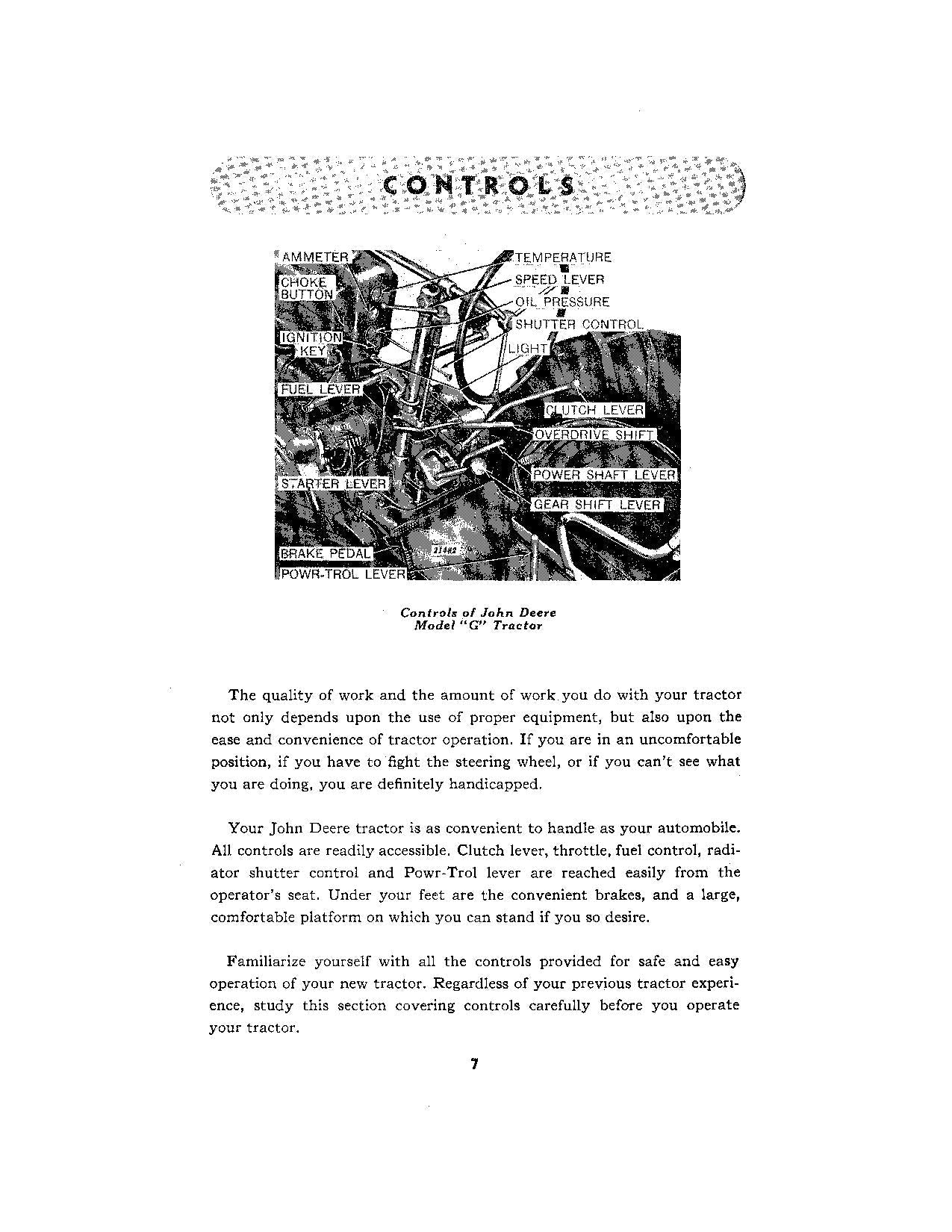 JOHN DEERE G TRACTOR OPERATORS MANUAL