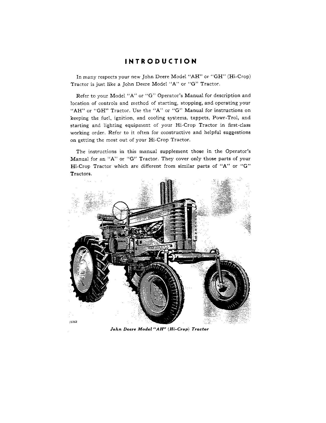 JOHN DEERE AH GH TRAKTOR BEDIENUNGSANLEITUNG