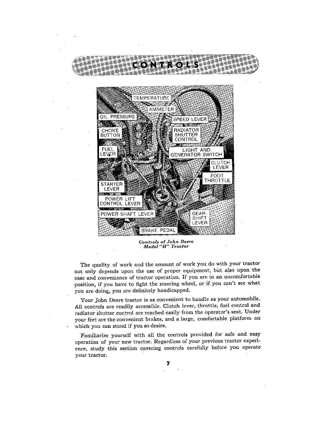 JOHN DEERE H TRACTOR OPERATORS MANUAL