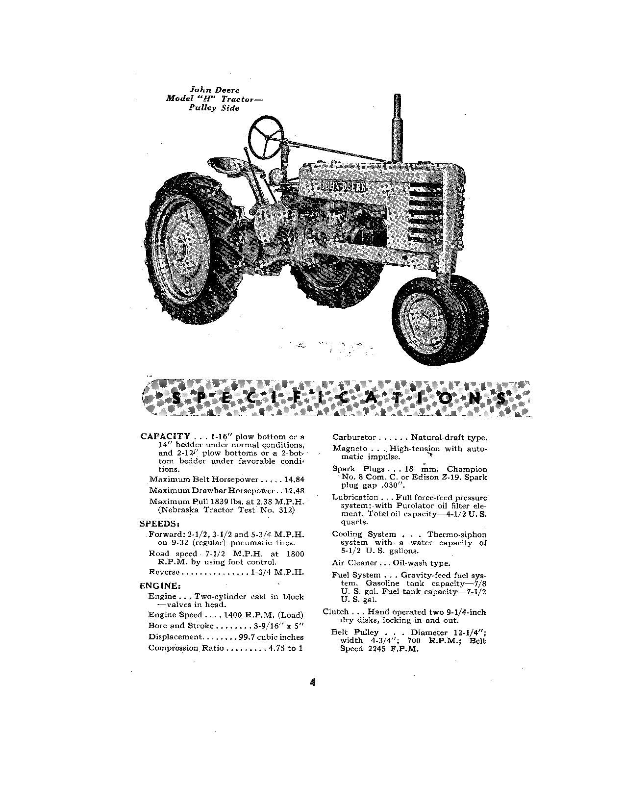 MANUEL D'UTILISATION DU TRACTEUR JOHN DEERE H