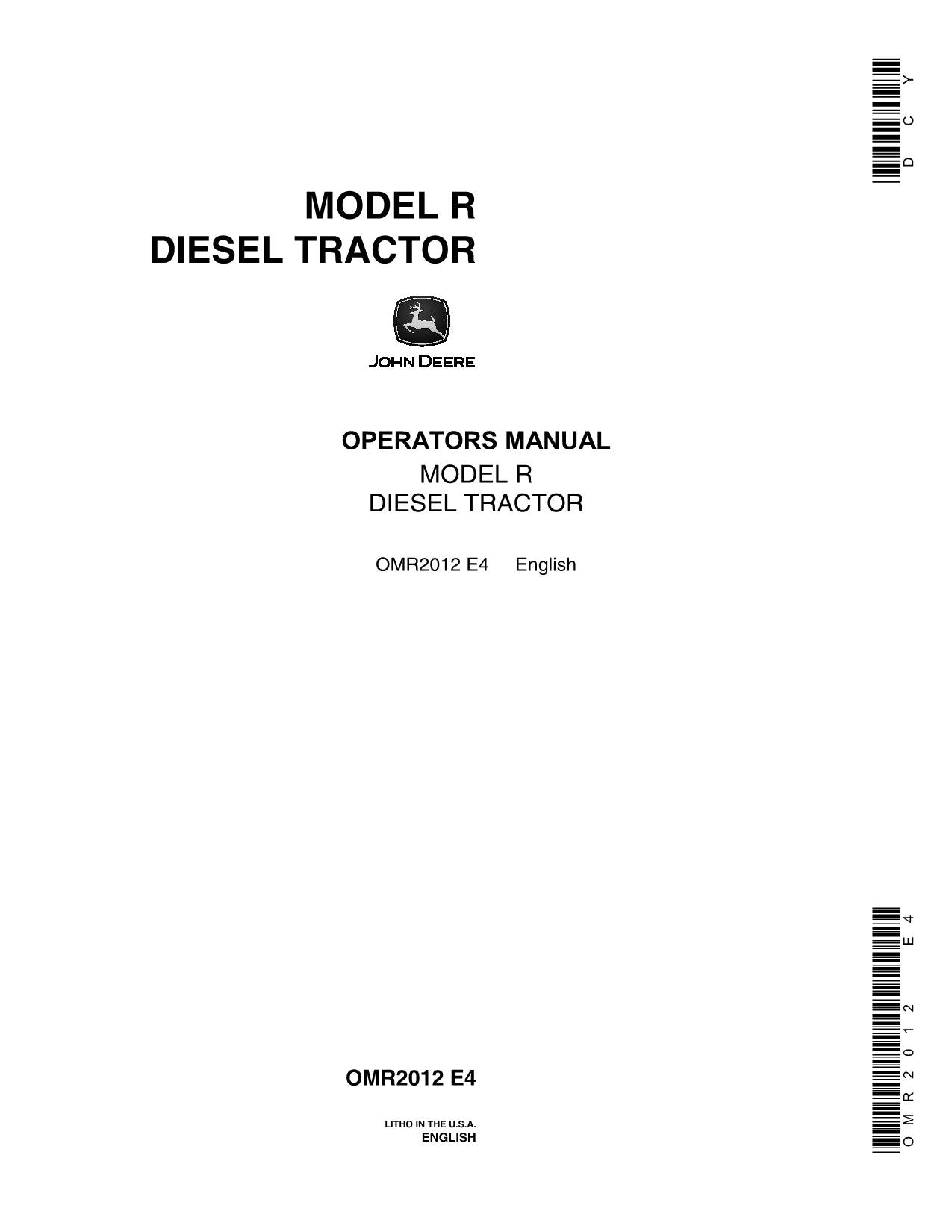 JOHN DEERE R TRACTOR OPERATORS MANUAL