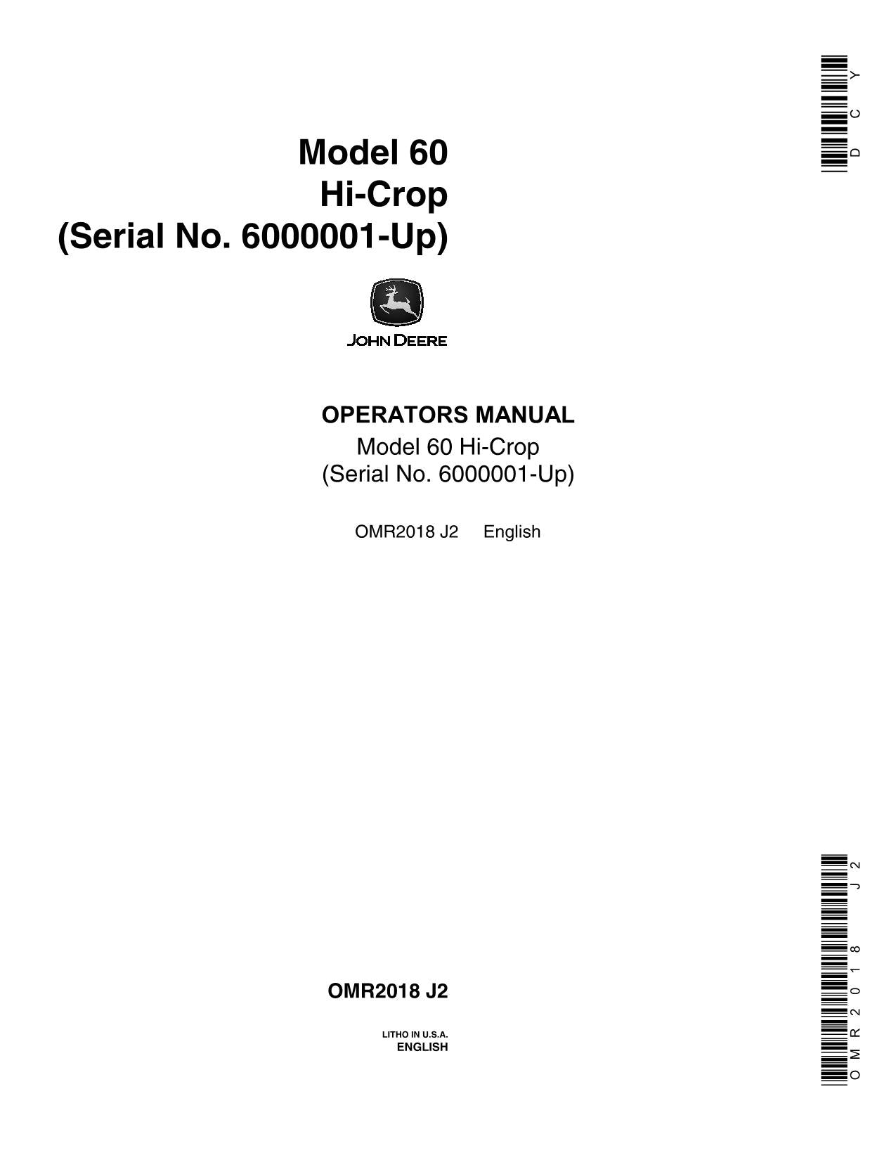 JOHN DEERE 60 TRACTOR OPERATORS MANUAL OMR2018