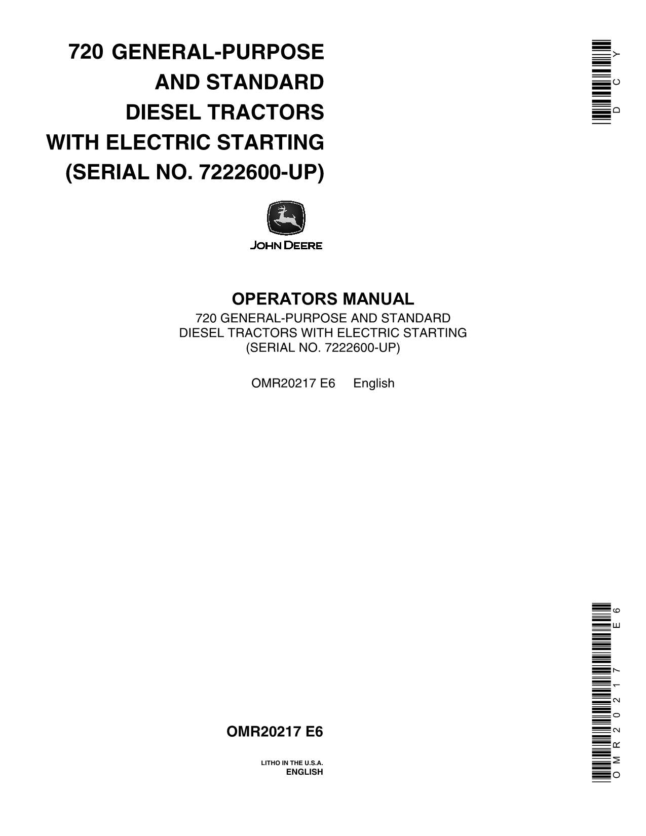 MANUEL D'UTILISATION DU TRACTEUR JOHN DEERE 720 AMÉRIQUE DU NORD